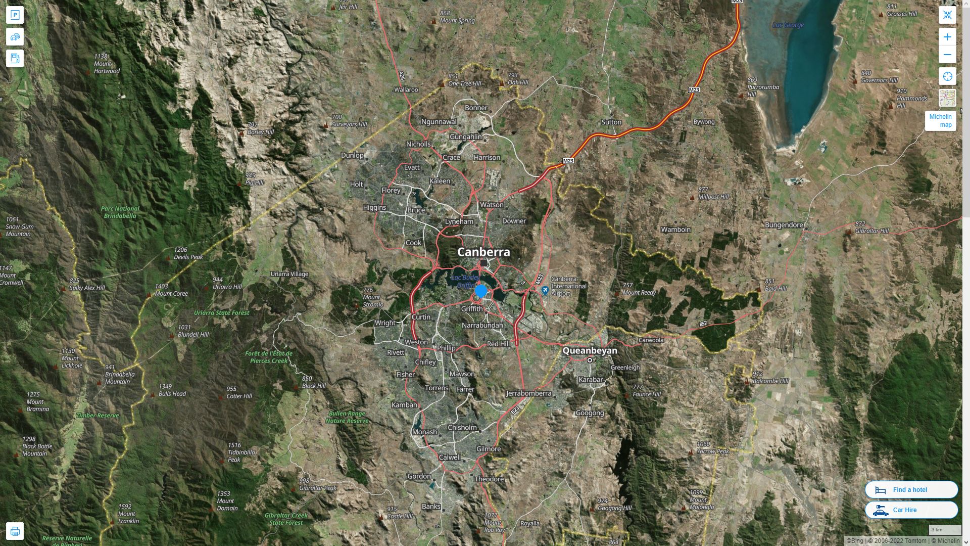 Canberra Highway and Road Map with Satellite View